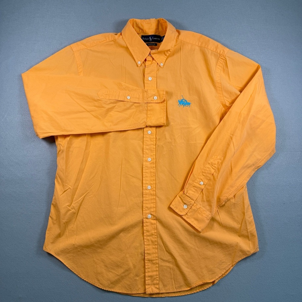 Ralph Lauren Button Down Shirt Men XL Orange Classic Fit Preppy‎ Office Logo